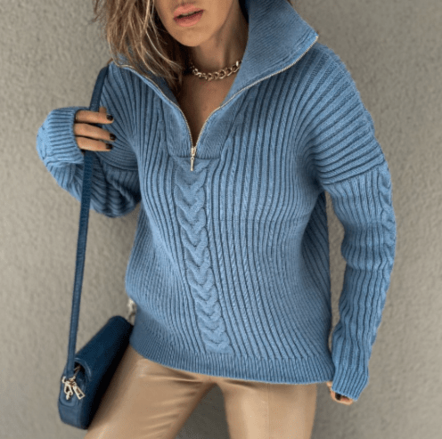 Ella | Blauwe Kasjmier Trui met Rits | Dames Sweater | Jumper Vest - Sorata
