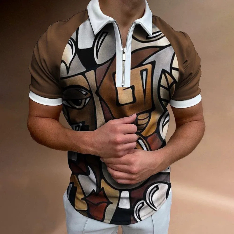 Fabio | Heren Frans Stijl T-shirt Polo met Rits | Mannen Zomer Shirt met Kraag