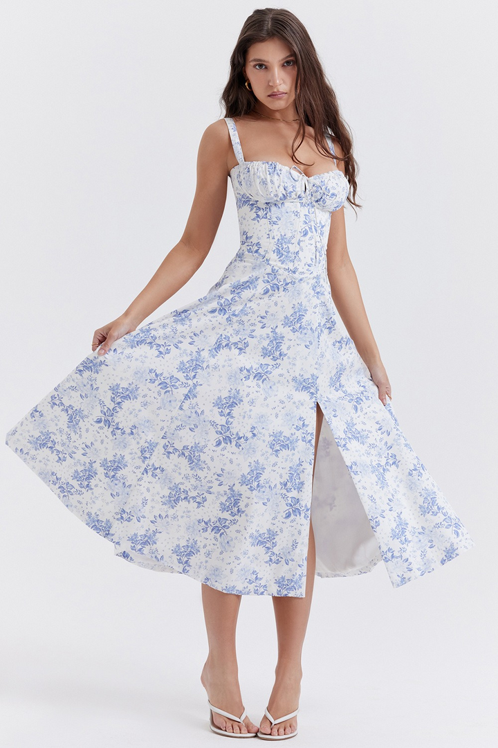 Bella | Dames Midi-Jurk met Fijne Spaghettibandjes & Trekkoord | Comfortabel & Trendy