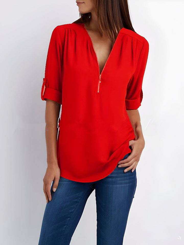 Amara | Stijlvolle Dames Blouse Met Halve Rits
