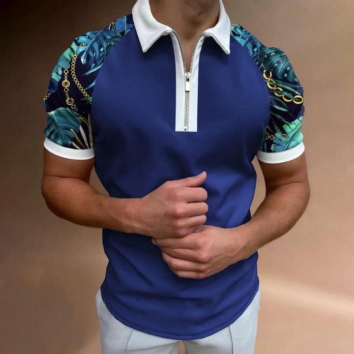 Fabio | Heren Frans Stijl T-shirt Polo met Rits | Mannen Zomer Shirt met Kraag