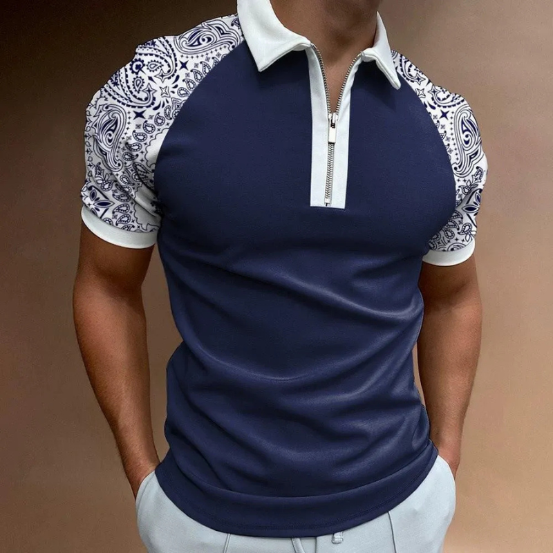 Fabio | Heren Frans Stijl T-shirt Polo met Rits | Mannen Zomer Shirt met Kraag