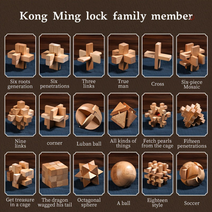 MindFight | Houten Puzzelset | Kongming Locks | Geavenceerde Moeilijkheidsgraad
