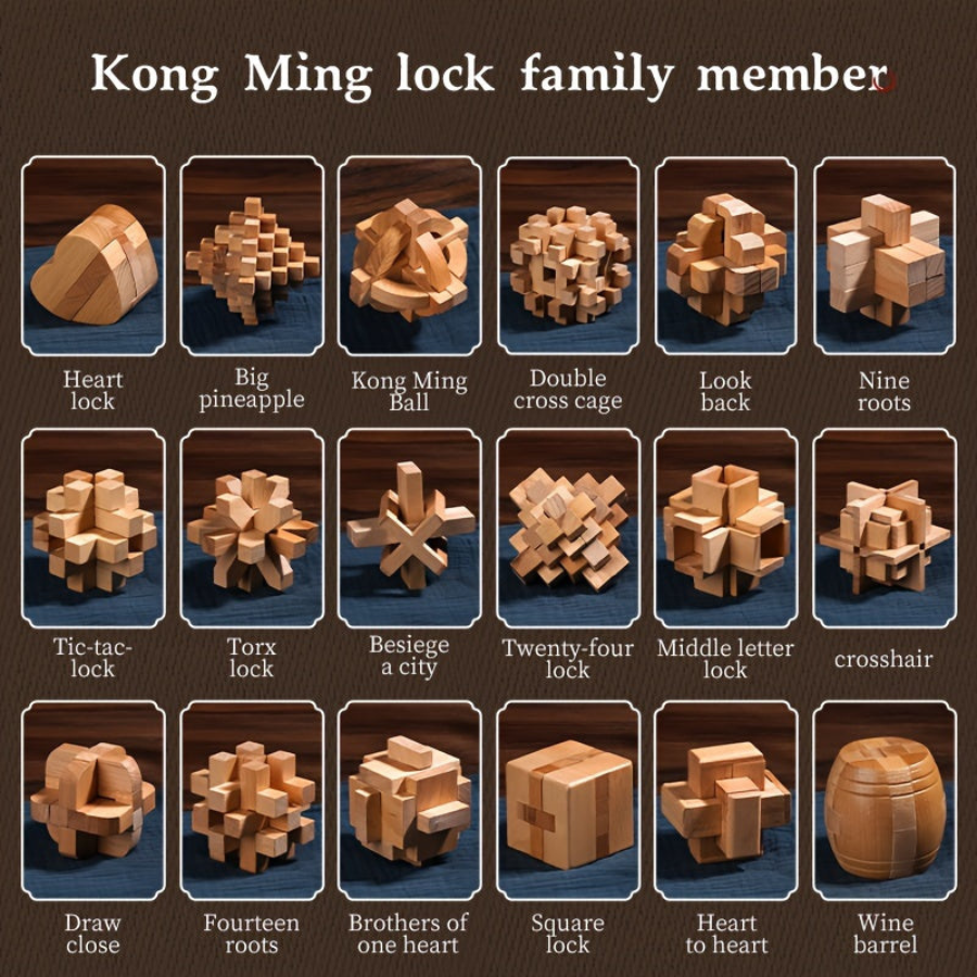 MindFight | Houten Puzzelset | Kongming Locks | Geavenceerde Moeilijkheidsgraad
