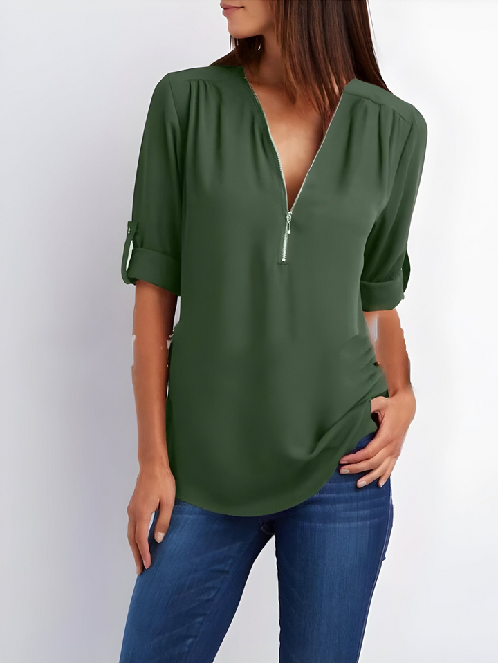 Amara | Stijlvolle Dames Blouse Met Halve Rits