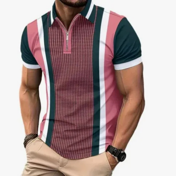 Fabio | Heren Frans Stijl T-shirt Polo met Rits | Mannen Zomer Shirt met Kraag