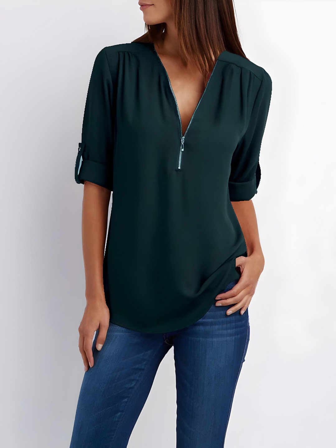 Amara | Stijlvolle Dames Blouse Met Halve Rits
