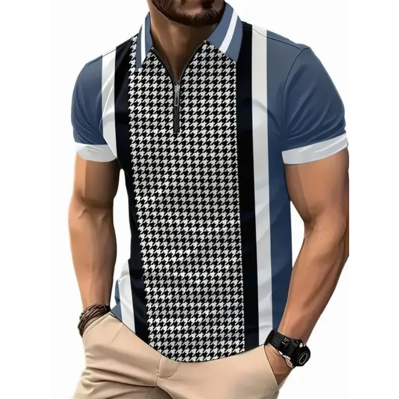 Fabio | Heren Frans Stijl T-shirt Polo met Rits | Mannen Zomer Shirt met Kraag