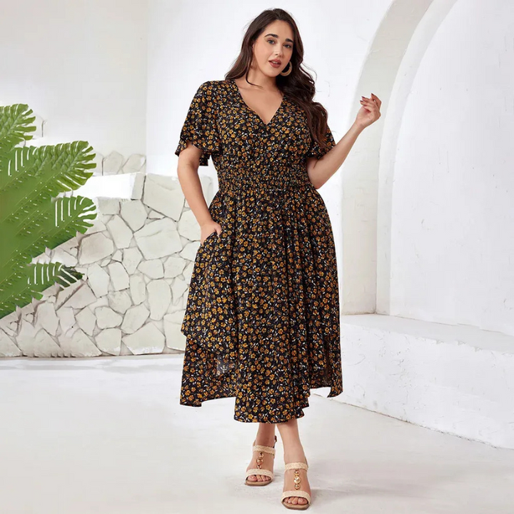 Dewi | Plus-Size Boho Dames Maxi-Jurk Met Bloemenprint En Zakken