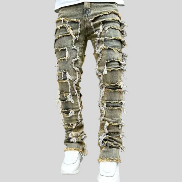 Damon | Trendy Heren Broek | Slim Fit Jeans Met Scheuren | Versleten Denim Broek
