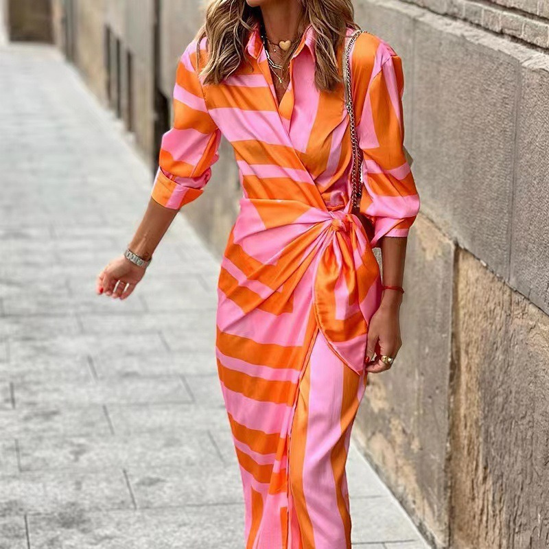Luna | Stijlvolle Dames Jurk | Lange Zomerjurk Met Wikkel En Kraag