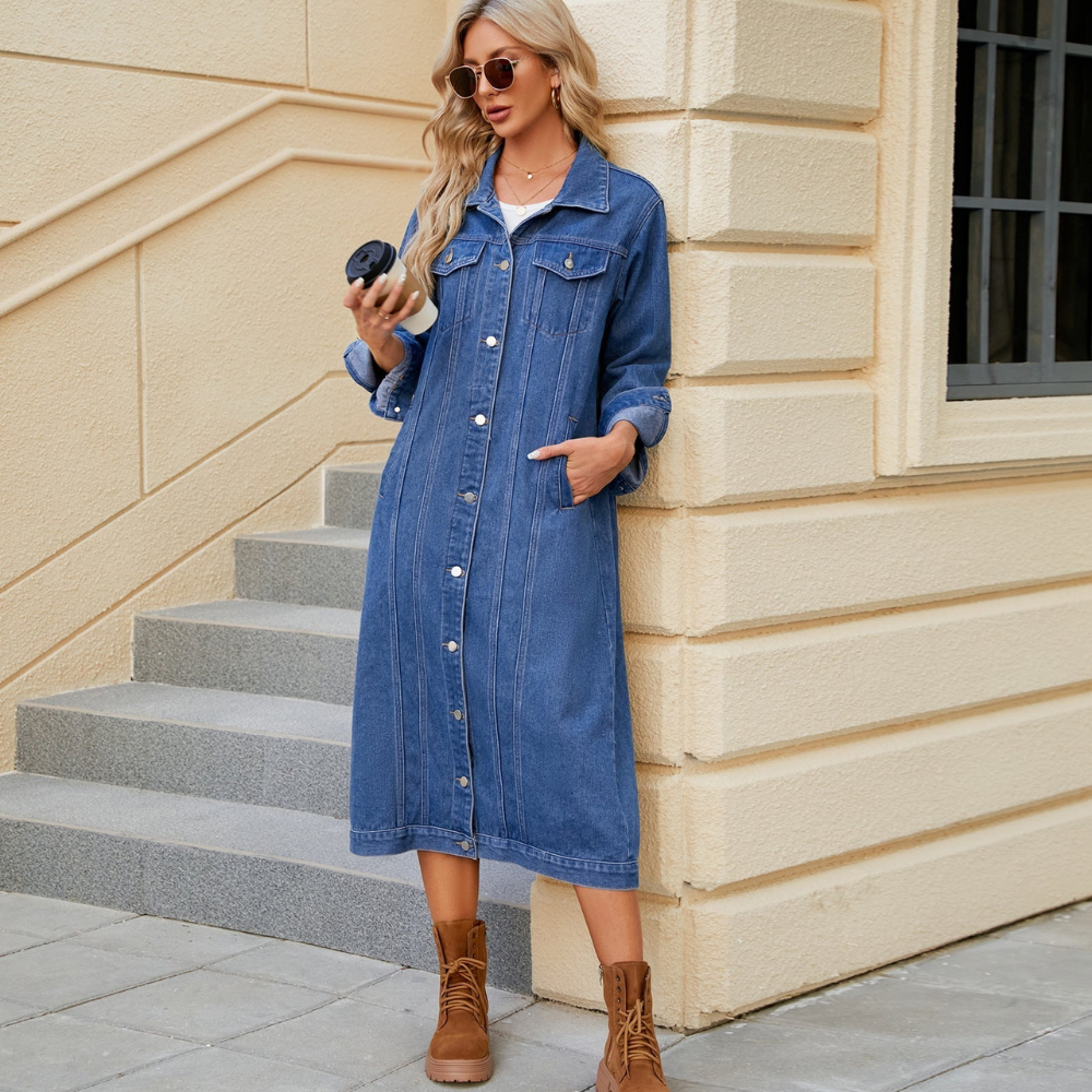 Yashna | Denim Overhemdjurk | Rechte Pasvorm en Knopen | Voor Casual Looks