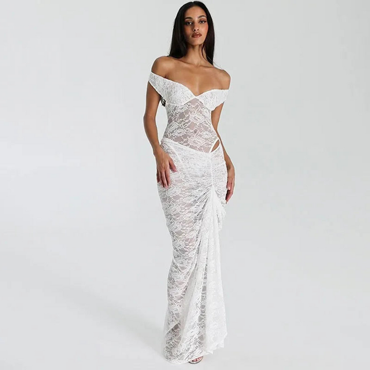 Sara | Dames Luxe Avondjurk van Fijn Kant met Off-Shoulder Halslijn
