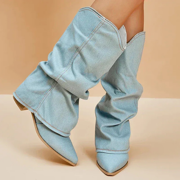 Sorella | Denim Dames Laarzen | Stevige Hak