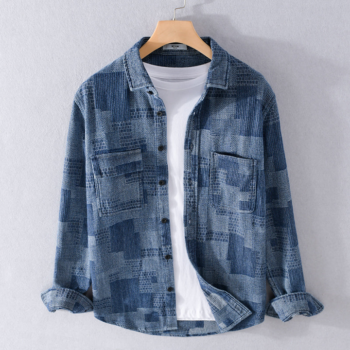 Ryan | Heren Spijker Overhemd | Japanse Stijl Denim Overhemd Vest voor Mannen
