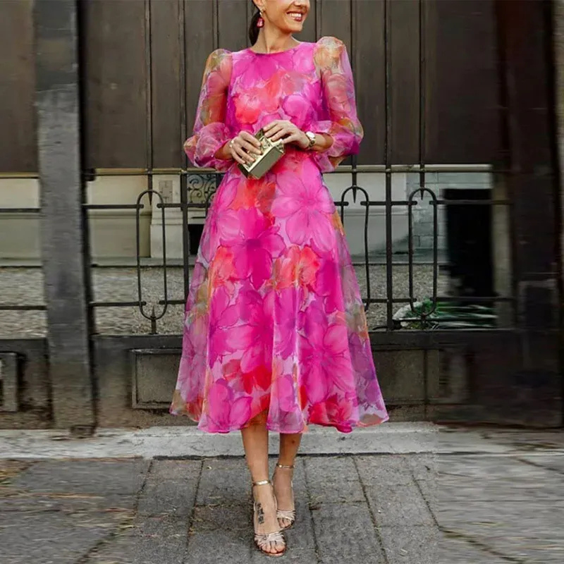 Aries | Elegante Dames Midi-Jurk | Met Bloemenprint