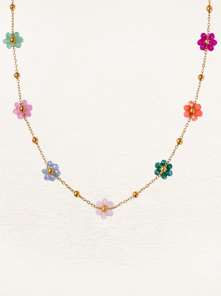 Zoella | Speelse Gouden Ketting Met Gekleurde Bloemen