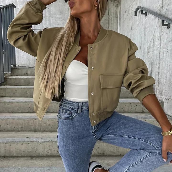 Janda | Trendy Dames Jas | Korte Bomberjack Met Klepzakken