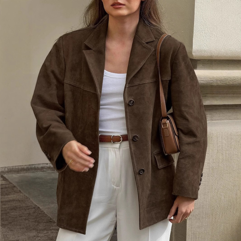 Sapna | Suède Leren Bruine Blazer | Zacht En Comfortabel