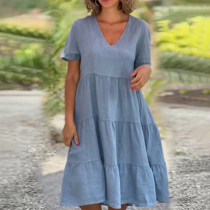 Linsey | | Dames Effen Linnen Jurk met V-hals | Zomer Jurk voor Vrouwen