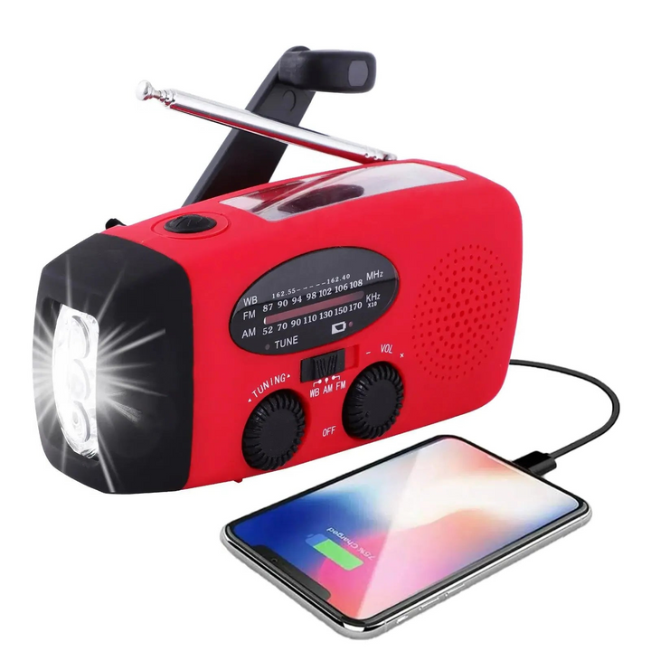 Draagbare Multifunctionele Noodradio | Weerswaarschuwingen | Ingebouwde Powerbank | LED-Zaklamp