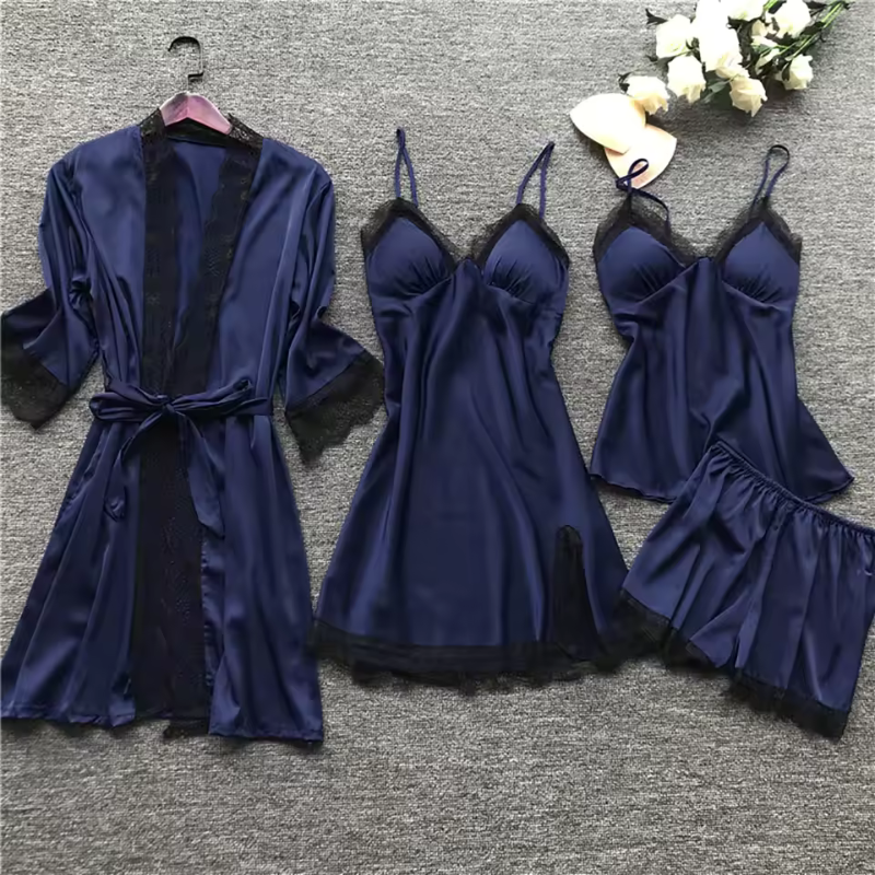 Simi | Satijnen Dames Pyjama Set | 4-Delige Set | Stijlvolle En Verfijnde Ontwerp