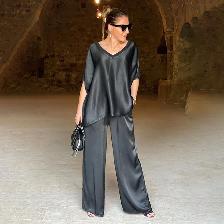 Mary | Dames Glanzende Tweedelige Outfit Set in Grote Maten voor Vrouwen