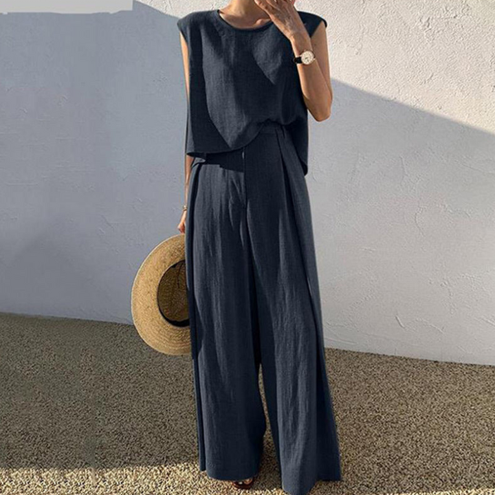 Ellum | Luchtige Linnen Zomerset Voor Dames | Mouwloze Blouse | Losse Broek