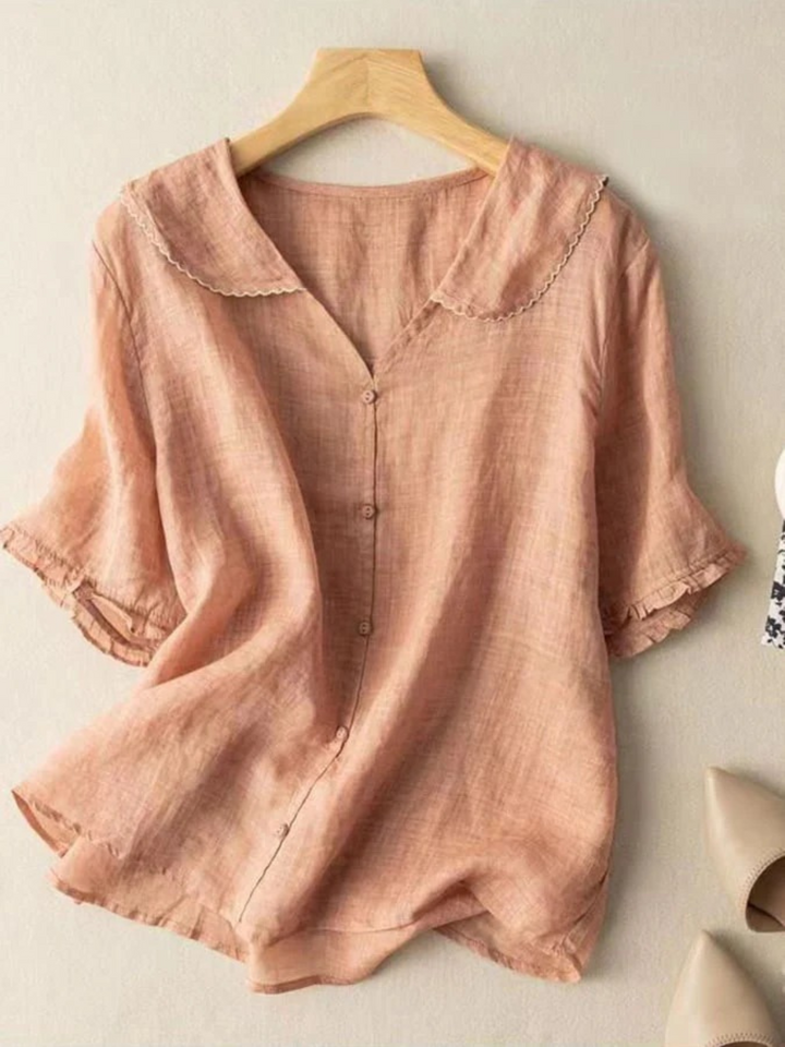 Silva | Retro Dames Blouse | Luchtige Korte Mouwen Shirt