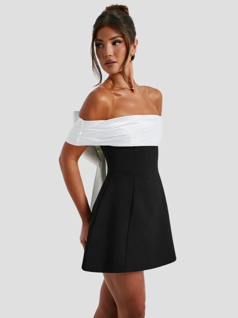 Anna | Elegante Off-Shoulder Dames Mini-Jurk | Mini Strik Jurk