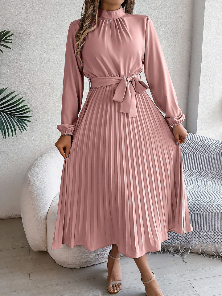 Jade | Dames Elegante Jurk | Opstaande kraag, Lange mouwen en Geplooide Rok