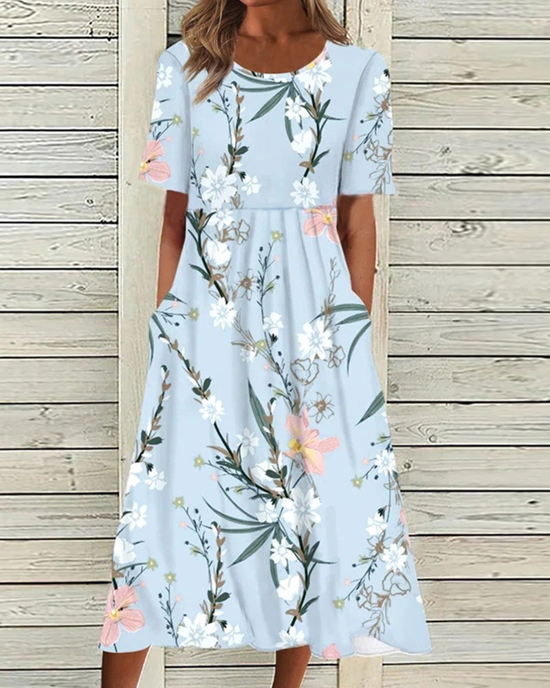 Lea | Zomerse Dames Midi Jurk | Bedrukte Jurk Met Korte Mouwen