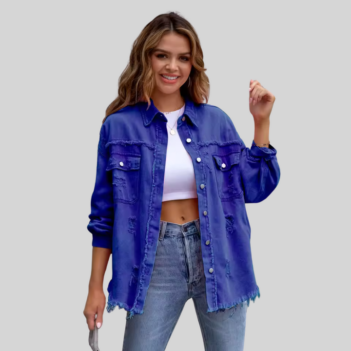 Sharon | Dames Gerafelde Spijker Shirt Jas | Trendy en Comfortabel voor Vrouwen