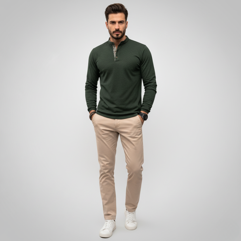Andre | Trendy Lange Mouwen Heren Polo Trui Met Gekleurde Boord Kraag | Casual Outfit