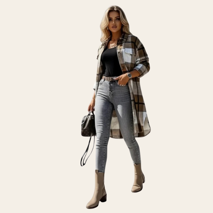 Sorata | Dames Lange Geruite Jas