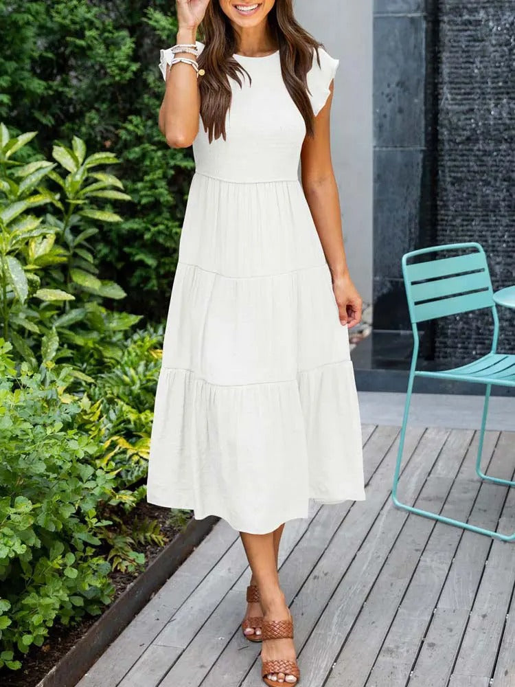 Kate | Dames Zomerse Midi Jurk | Elegante Vrouwen Jurk met Korte Mouwen