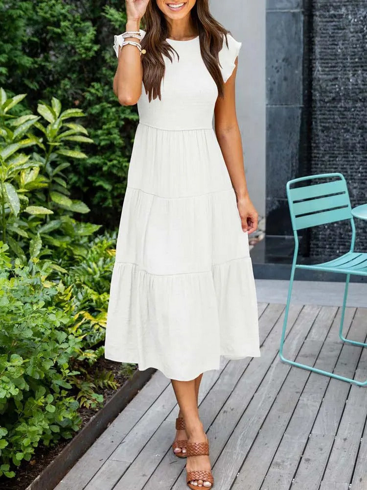 Kate | Dames Zomerse Midi Jurk | Elegante Vrouwen Jurk met Korte Mouwen