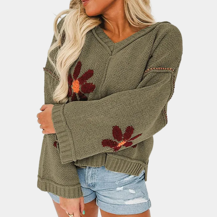 Melly | Dames Stijlvolle Bloemen Trui | Gebreide Sweater voor Vrouwen