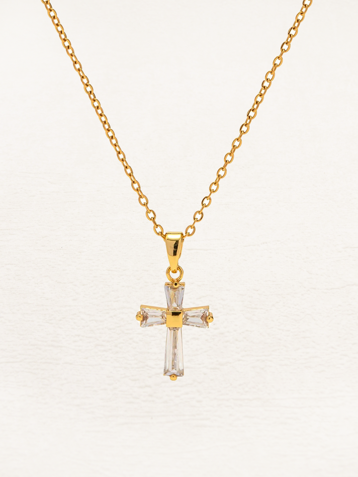 Zoella | Stralende Gouden Kruisketting | Met Zirkonia Steentjes