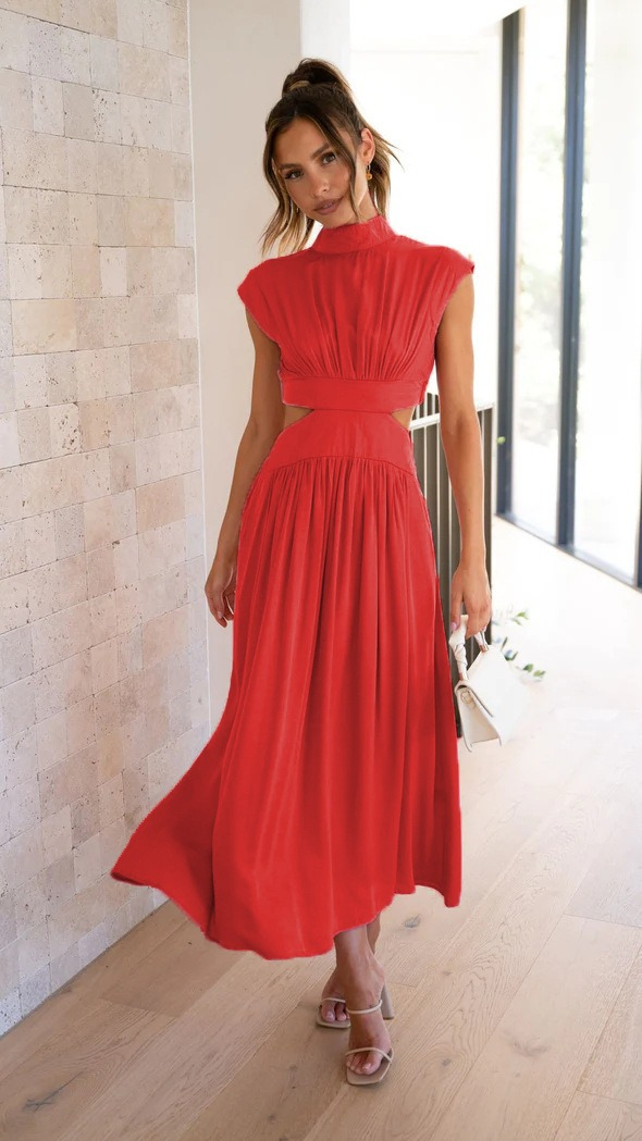 Maddy | Dames Stijlvolle Jurk | Vrouwen Elegante Lange Jurk met Hoge Halslijn