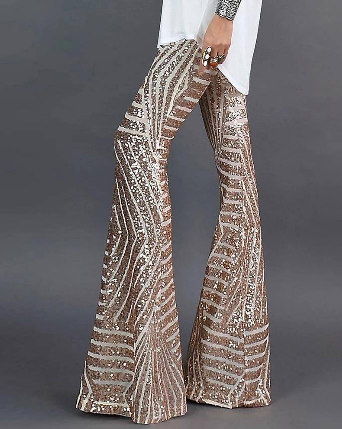 Faima | Trendy Dames Broek | Flare Broek Met Glitters