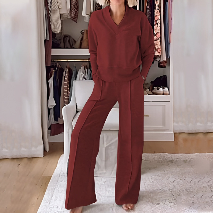 Leyla | Dames Luxe V-Hals Loungewear Set voor Vrouwen