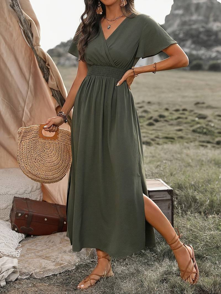 Fesa | Elegante Dames Jurk | Zomerjurk Met Korte Mouw | Flatterende V-Hals