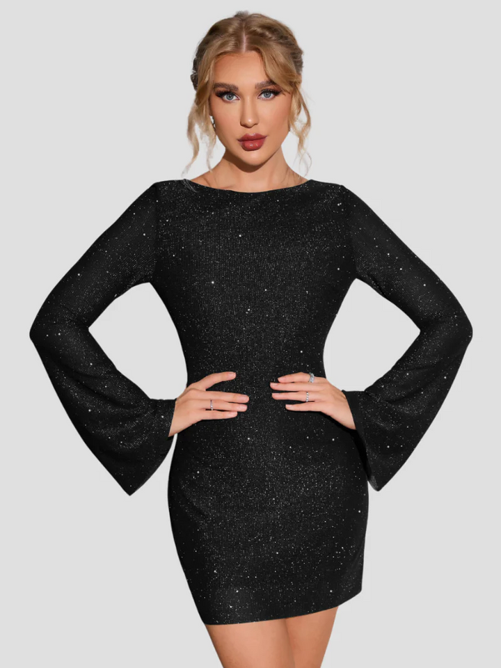 Fiona | Trendy Dames Mini Jurk | Glitter Dress Met Open Rug