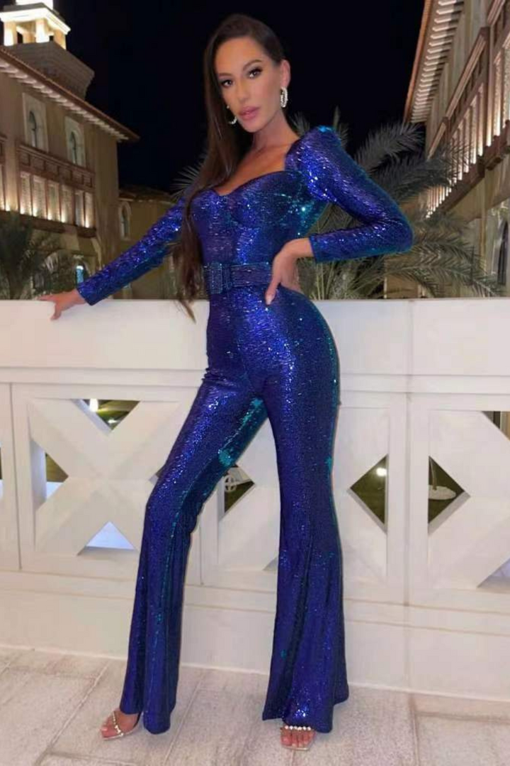 Kim | Dames Glitter Jumpsuit met Lange Mouwen voor Vrouwen