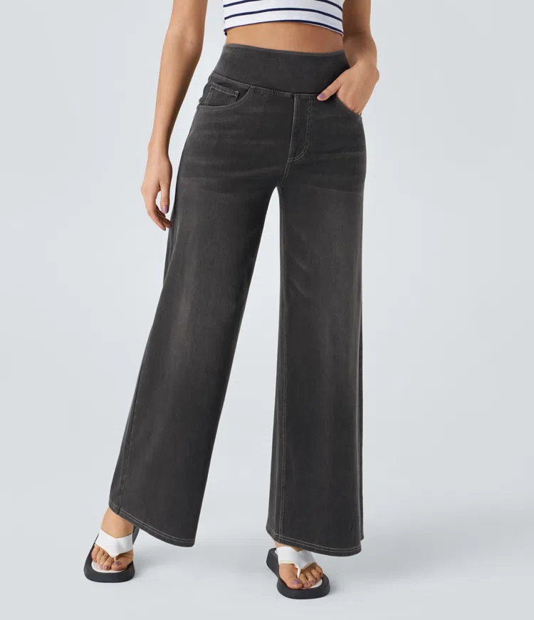 Foah | Stijlvolle Dames Broek | Elastische Palazzo Jeans