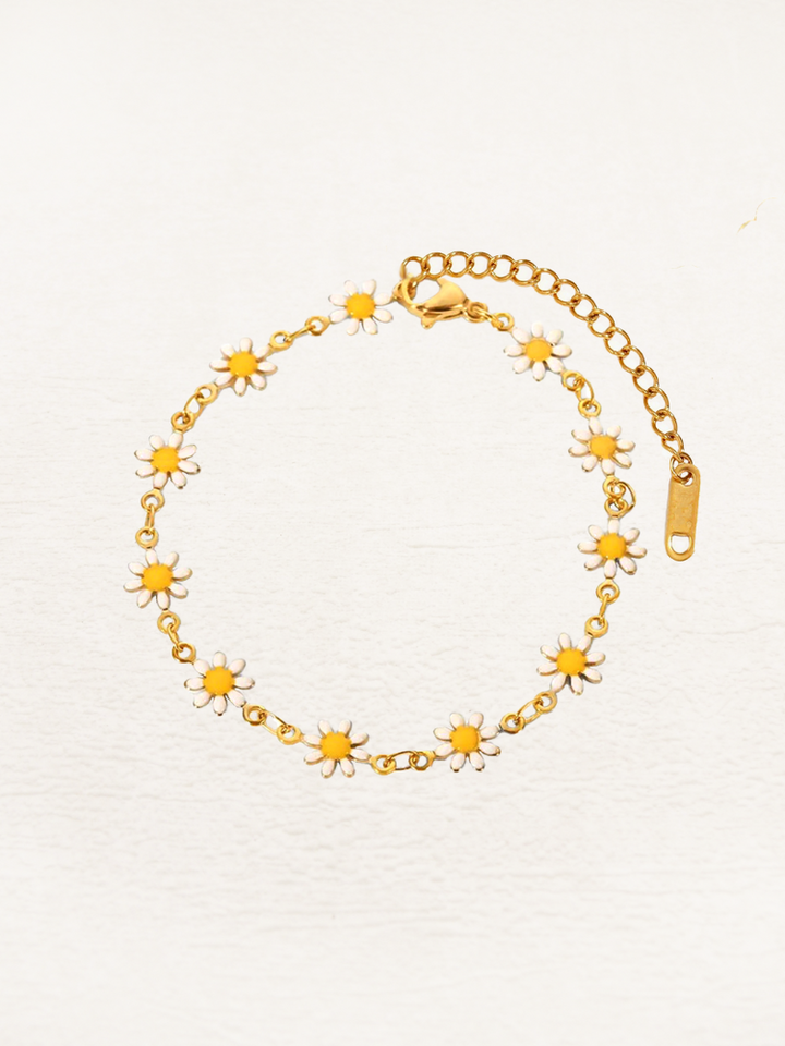 Zuley | Dames Witte Bloemen Armband Goud | Chique Flower Design