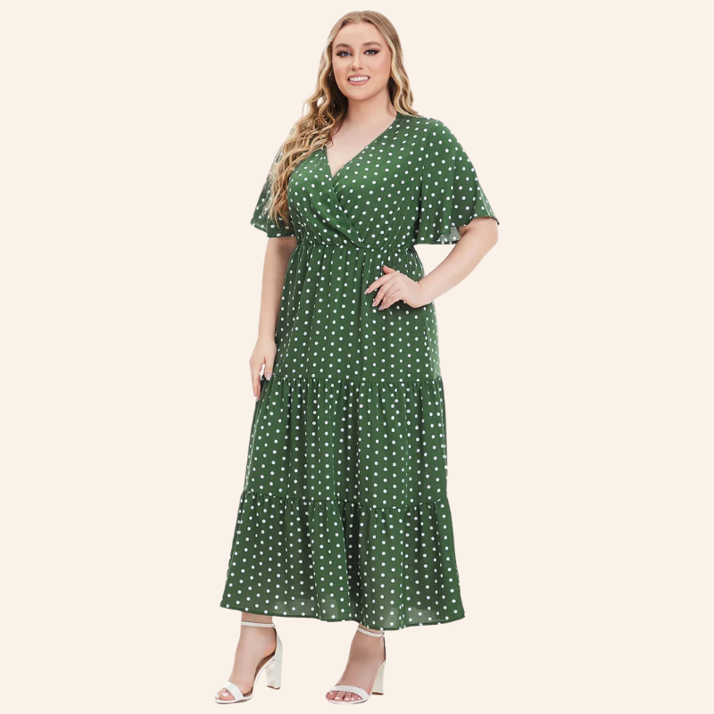 Dewi | Plus Size Boho Dames Maxi Jurk Met Stippen En V-Hals
