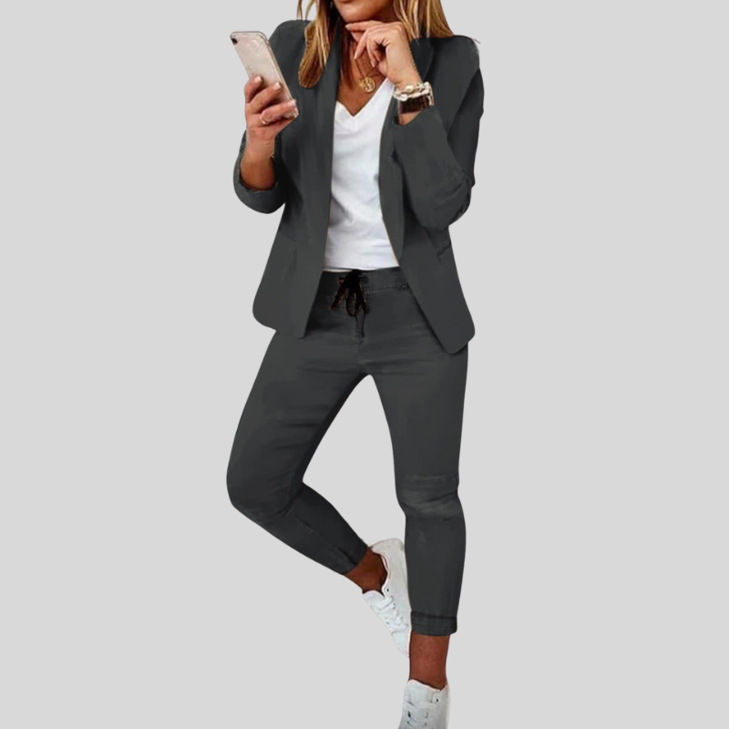 Mary | Tweedelige Set met Getailleerde Geruite Blazer en Bijpassende Broek