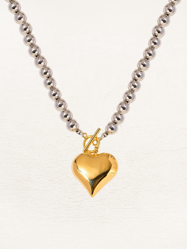 Zuley | Dames Chunky Hartjes Ketting Goud-Zilver | Modieuze Ketting voor Vrouwen